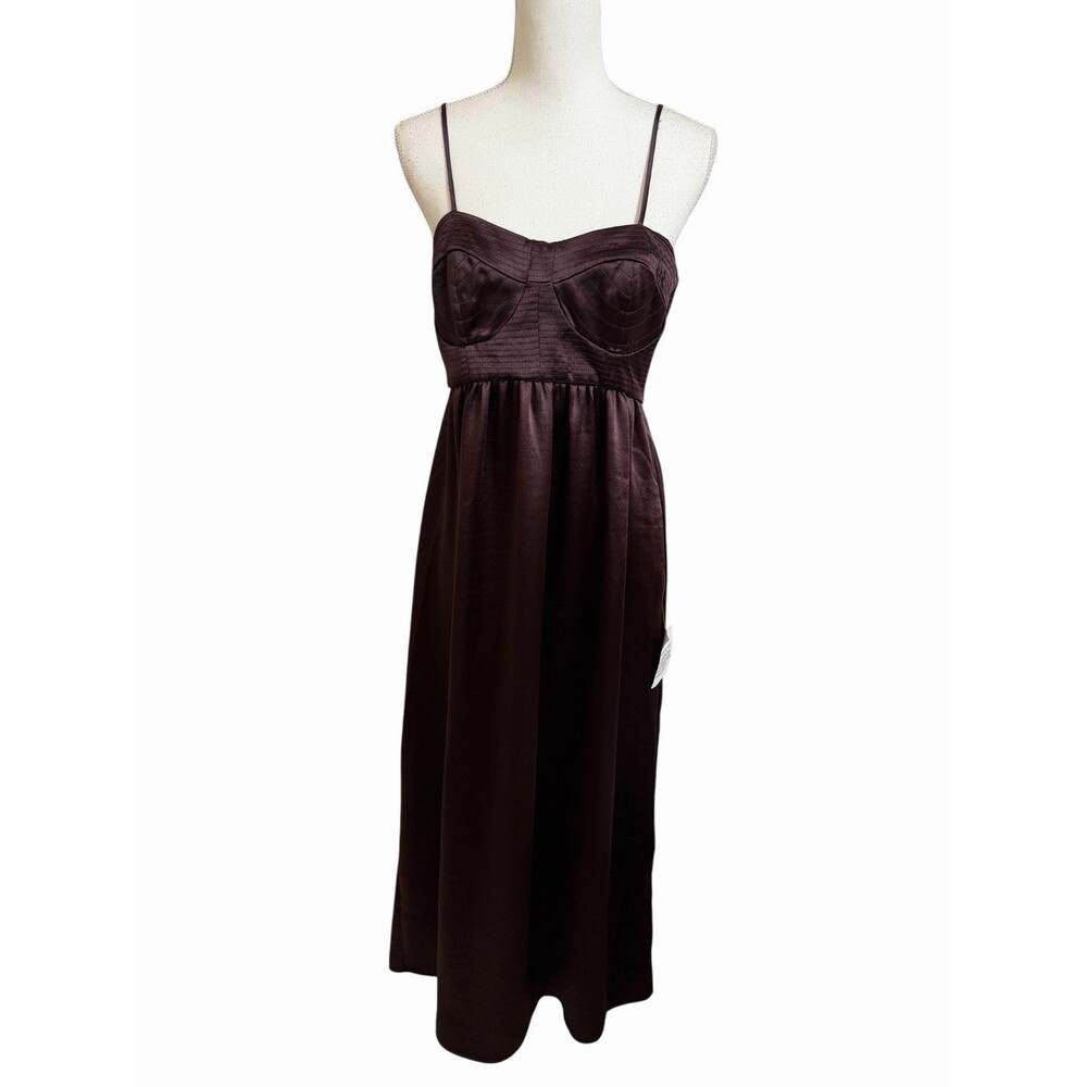 NEW TOPSHOP Women's US 6 Corset Bust Satin Midi Dress In Chocolate Brown